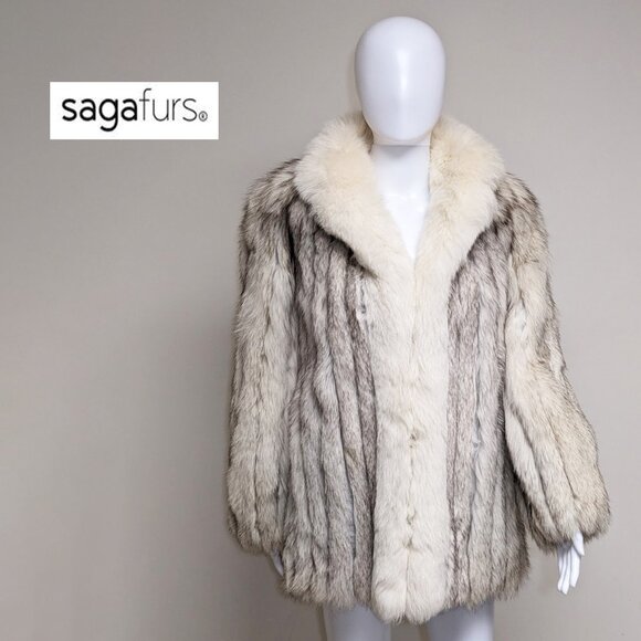 SAGA FOX Natural Blue/Shadow Fox Fur Stroller/Coat - Picture 1 of 12